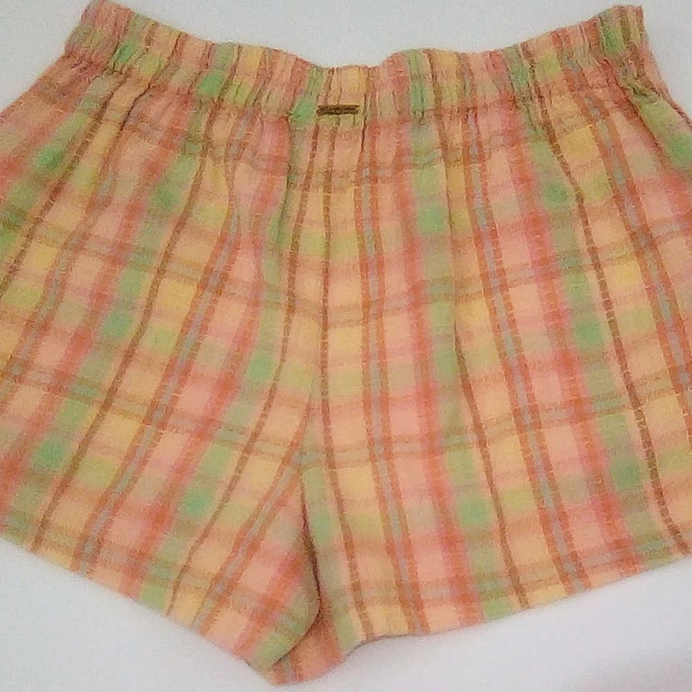Billabong 100% Cotton Pastel Plaid High Waist Shorts Size M Vacation Summer